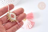 Bracelet Réglable losange mauvais œil rose et or 28cm cordon nylon perles rocailles tissées , bijou chance à offrir, bracelet amitié, x1 (G7681)