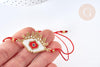 Bracelet Réglable losange mauvais œil rouge or 28cm cordon nylon perles rocailles tissées , bijou chance à offrir, bracelet amitié, x1 (G7677)