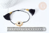 Bracelet Réglable mauvais œil noir et or 28cm cordon nylon perles rocailles tissées , bijou chance à offrir, bracelet amitié, x1 (G7679)