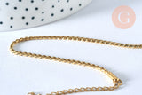 Bracelet acier 304 inoxydable doré 14k chaine torsadée 1.5-2mm/19.5cm, x1 (G5358)