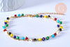 Bracelet chaine cheville laiton et perles multicolores verre 25.4cm, x1 (G4090)