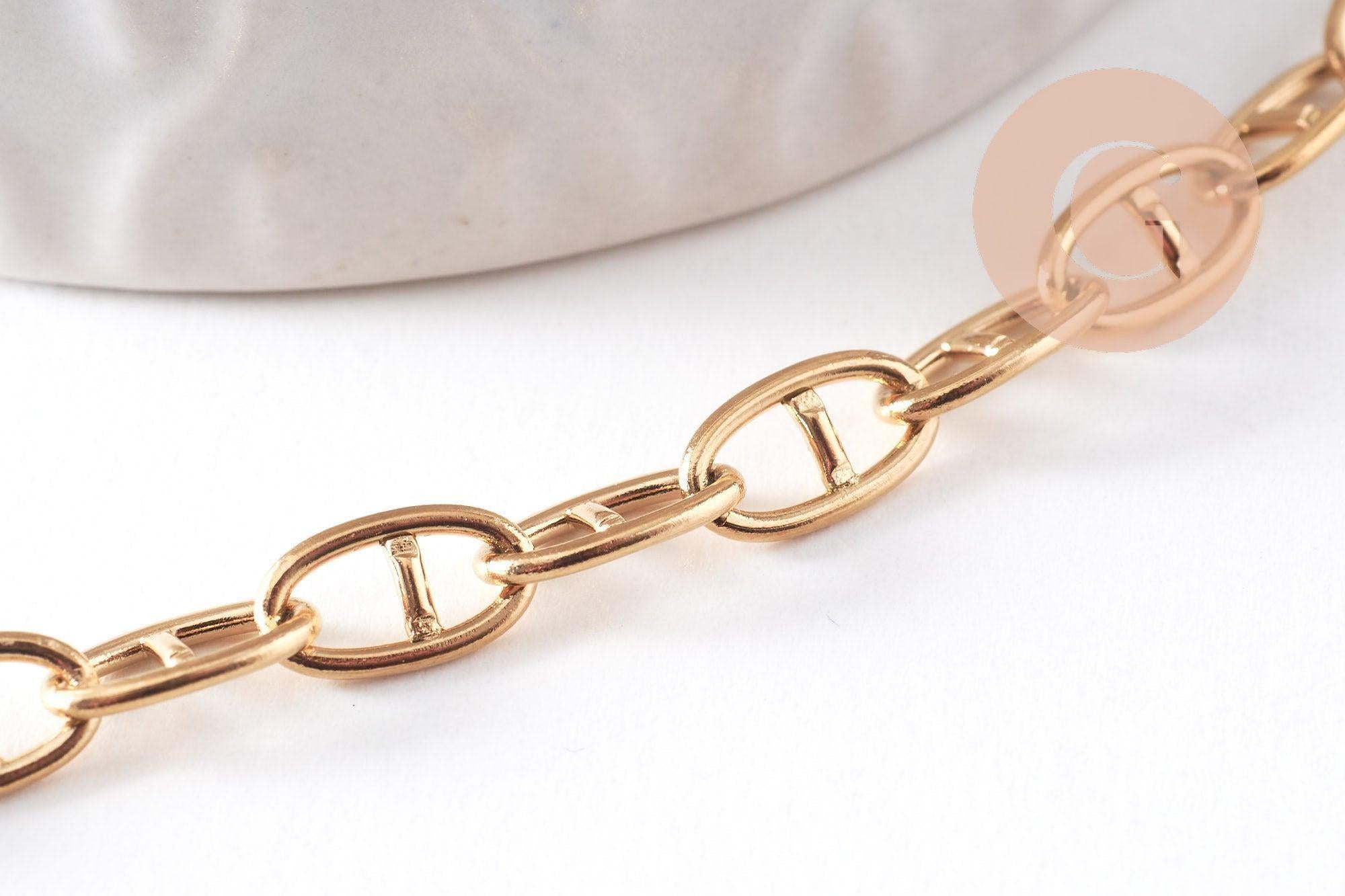 Bracelet chaine maille marine acier 304 inoxydable doré IP 14k 16.7cm, x1 (G10348)