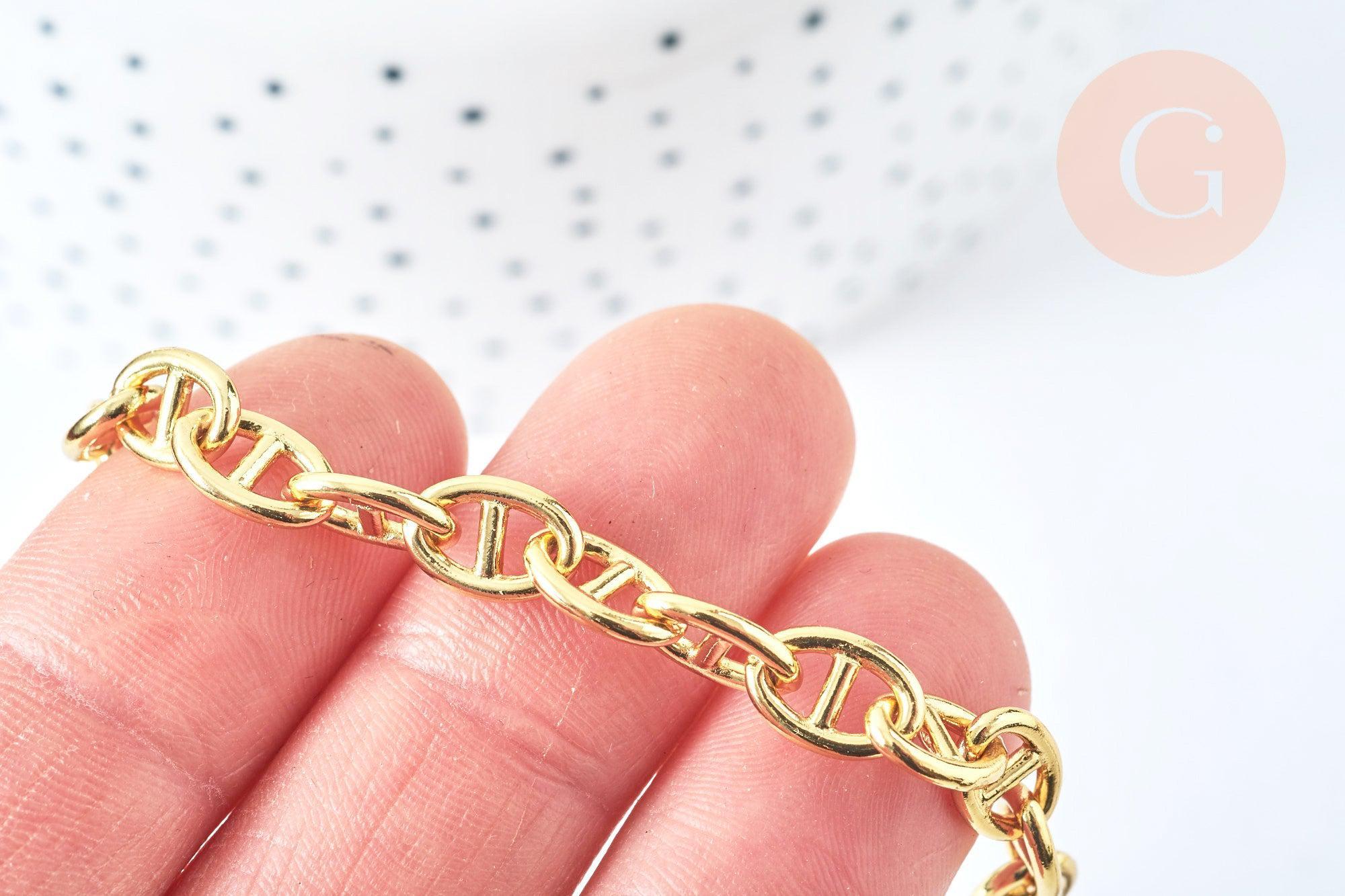 Bracelet chaine maille marine laiton doré 18k 18.5cm, x1 (G6959)