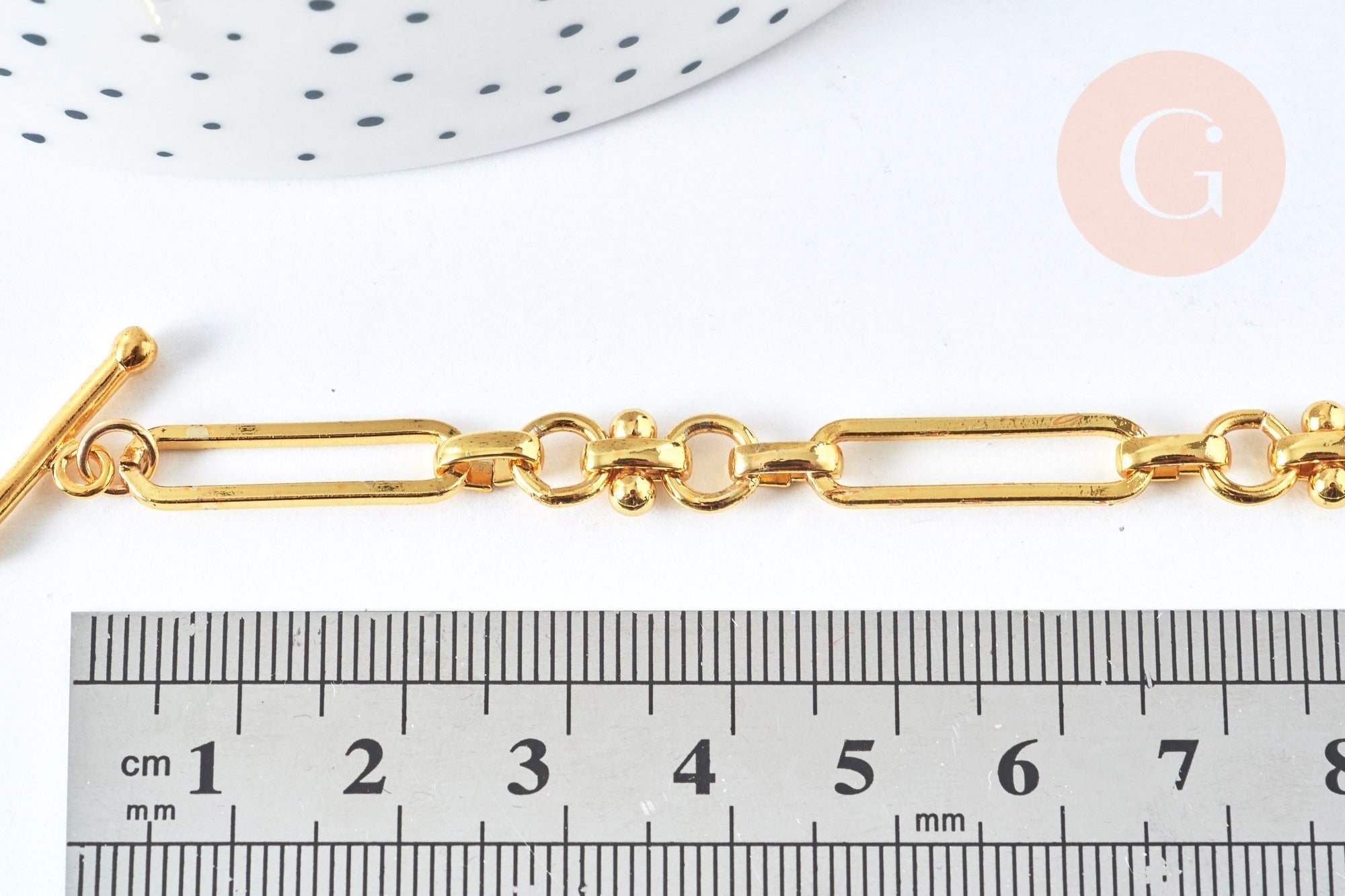 Bracelet chaîne maille rectangle trombones laiton doré 19cm fermoir T, x1 (G6975)