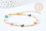Bracelet chaine oeil protecteur multicolore acier inoxydable doré 304 19cm, x1 (G8739)