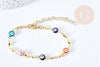 Bracelet chaine oeil protecteur multicolore acier inoxydable doré 304 19cm, x1 (G8739)