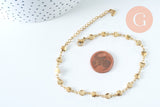Bracelet cœur & fleur réglable acier doré 14k, 21cm, x1 (G6233)