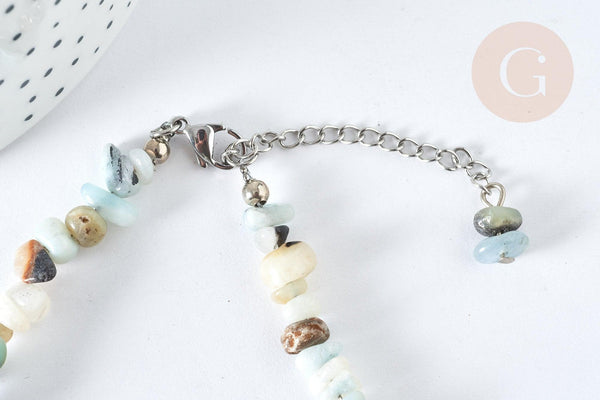 Bracelet de cheville perles amazonite naturelle laiton et acier inxoydable platine 21.5cm, x1 (G7792)