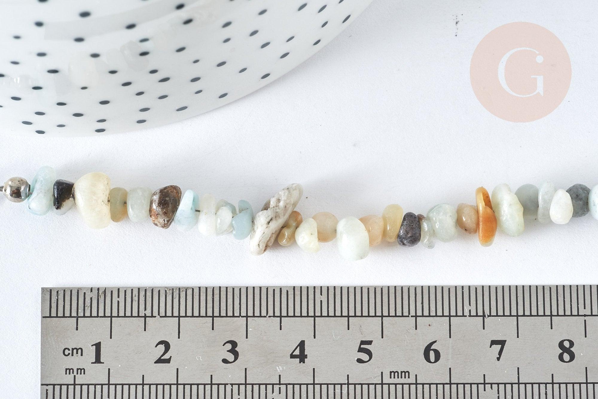 Bracelet de cheville perles amazonite naturelle laiton et acier inoxydable platine 21.5cm, x1 (G7792)