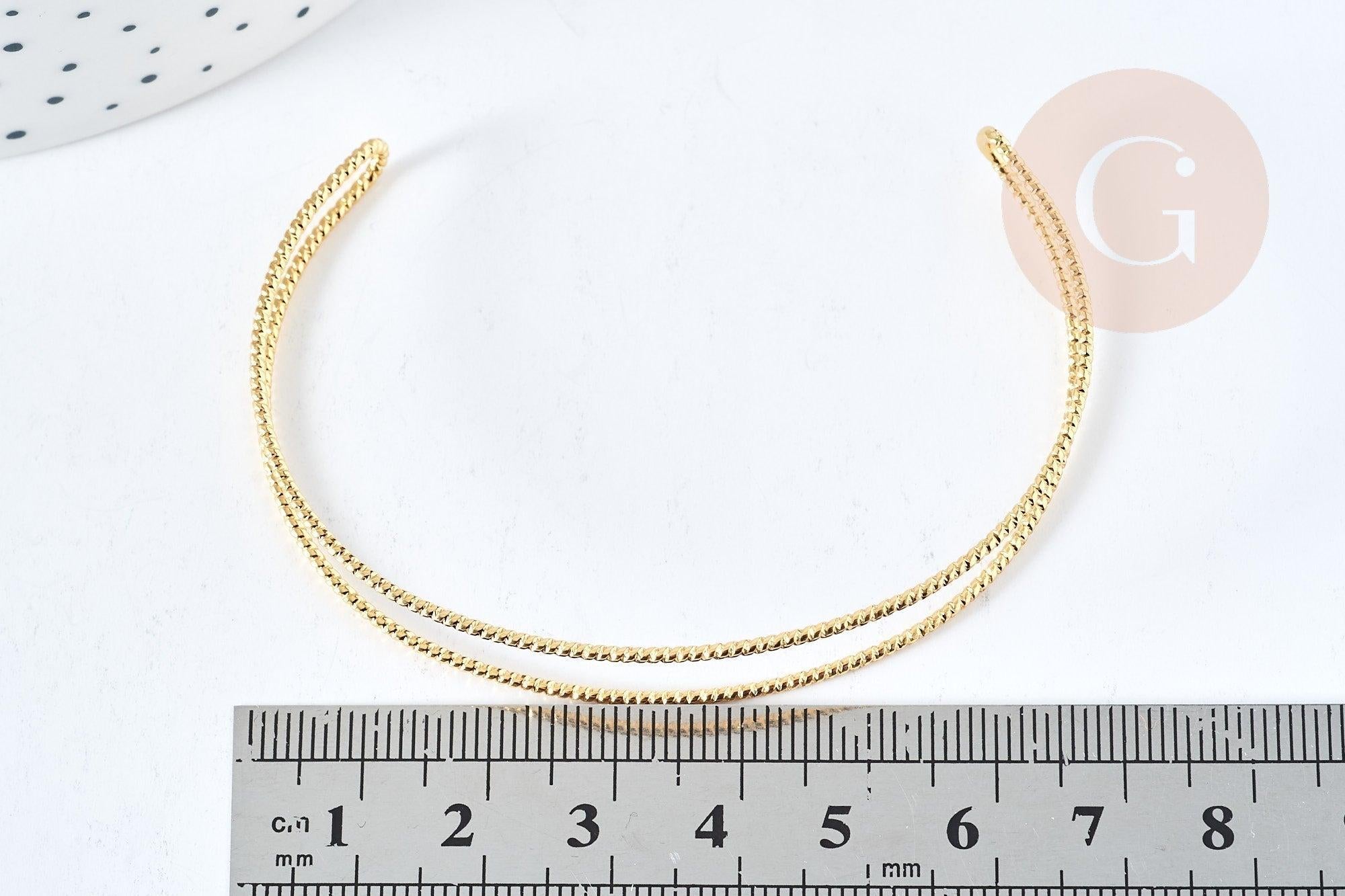 Bracelet double jonc ouvert torsadé laiton doré 18K 60mm, x1 (G8502)