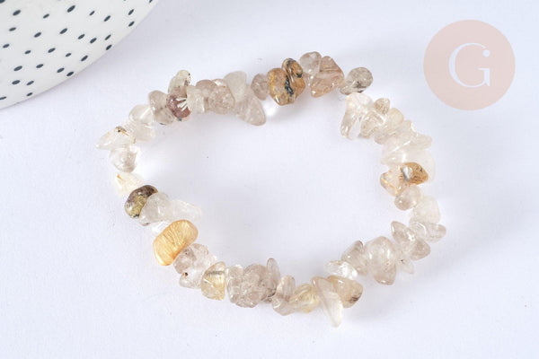 Bracelet élastique chips quartz rutile naturel 50mm, x1 (G7078)