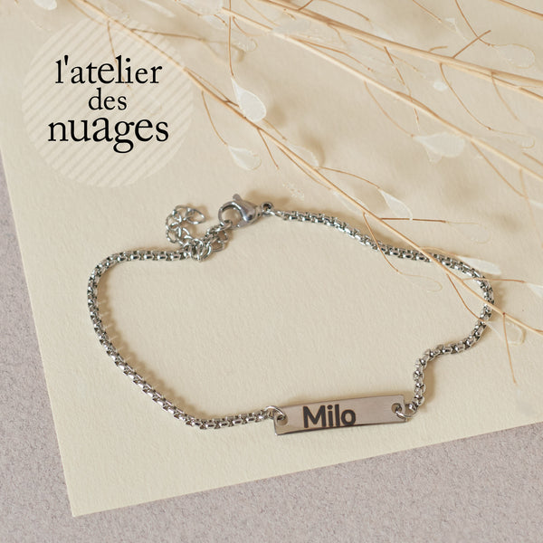 Bracelet gourmette personnalisée médaille à graver acier inoxydable 304 (ADN13)