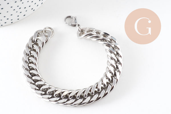 Bracelet gros maillons en inoxydable, fermoir toggle, bracelet homme, x1 (G0273)