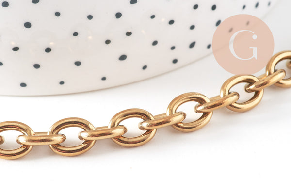 Bracelet grosse maille acier 304 inoxydable doré 14k 22cm, x1 (G4198)
