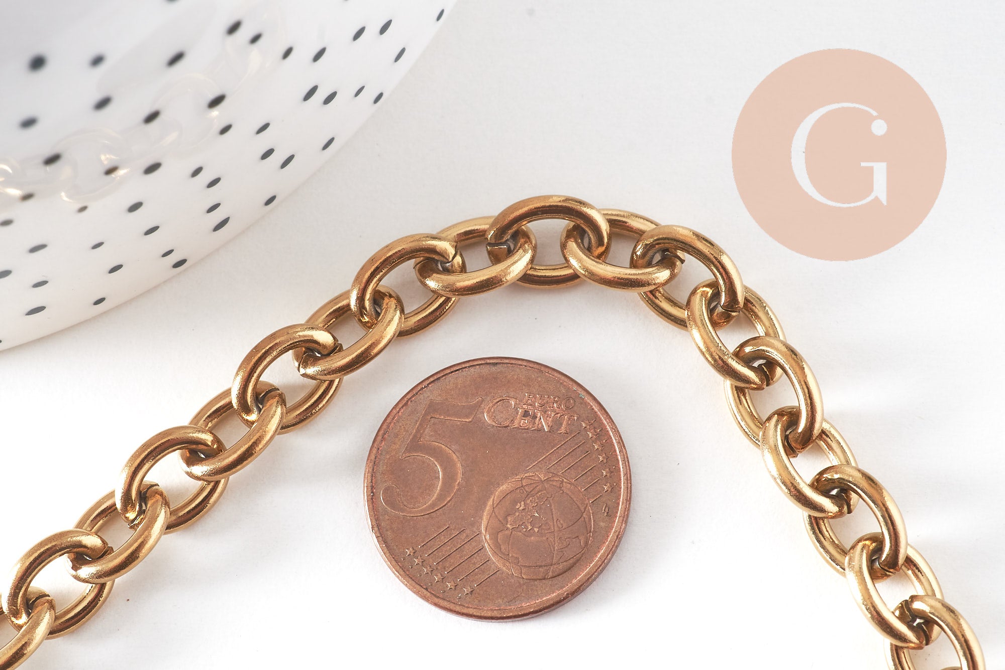 Bracelet grosse maille acier 304 inoxydable doré 14k 22cm, x1 (G4198)