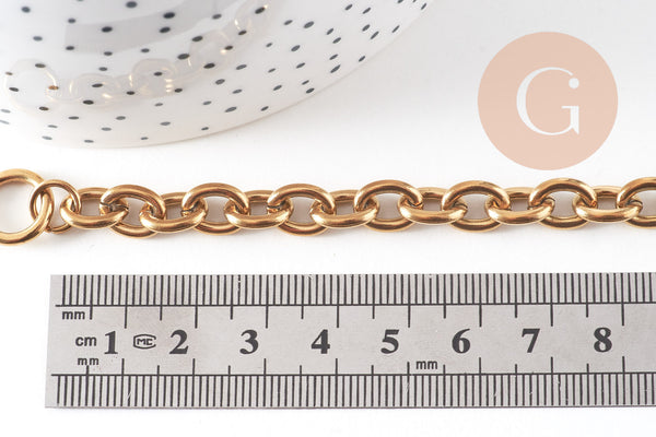 Bracelet grosse maille acier 304 inoxydable doré 14k 22cm, x1 (G4198)