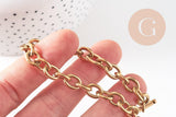 Bracelet grosse maille acier 304 inoxydable doré 14k 22cm, x1 (G4198)