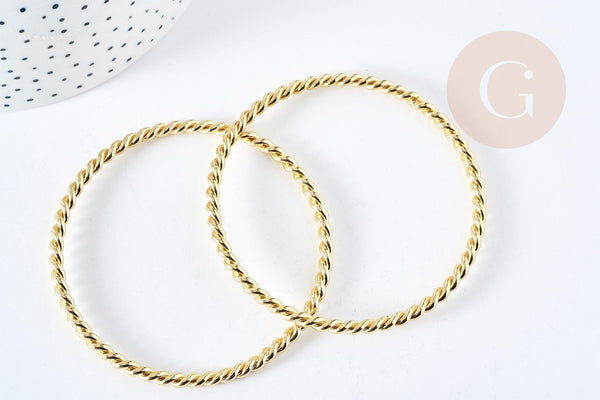 Bracelet jonc épais 4mm torsadé laiton doré 16K-67mm, x1 (G8508)