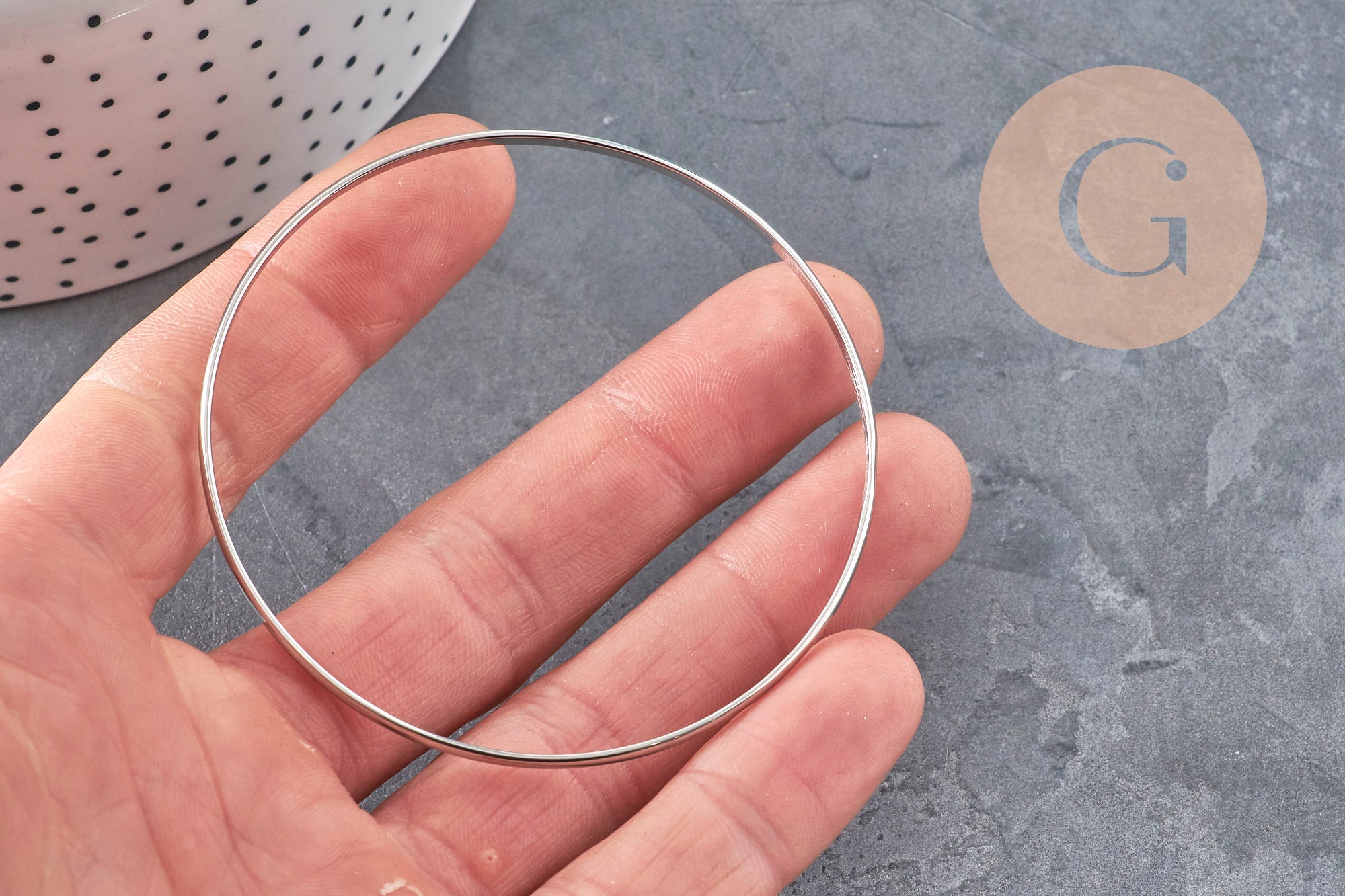 Smooth 304 Stainless Steel Platinum Bangle Bracelet 65mm, x1 (G11150)