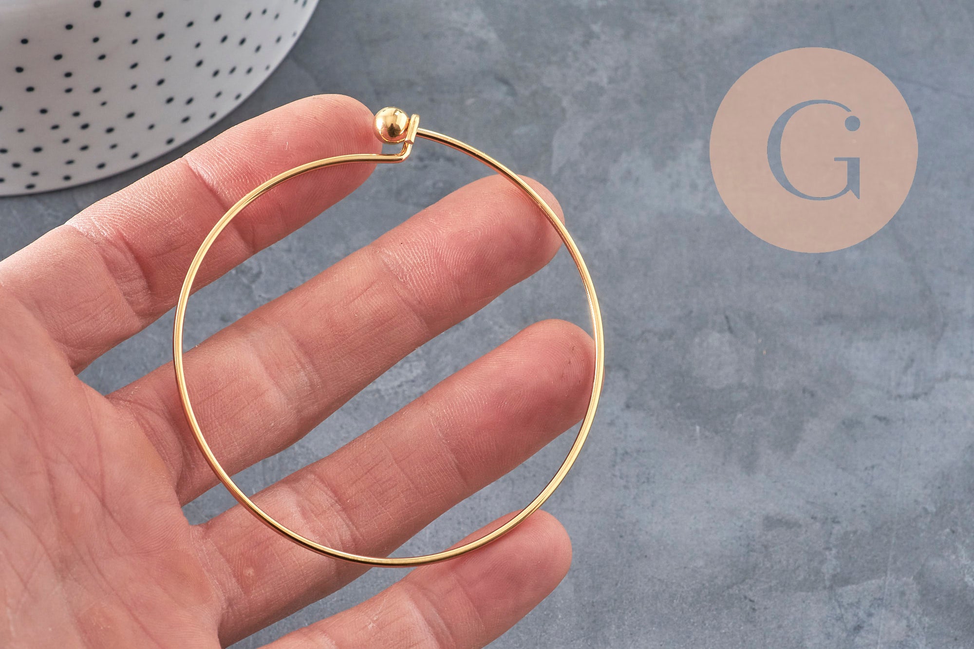 Golden smooth ball stainless steel 304 bangle bracelet 62mm, x1 (G11264)