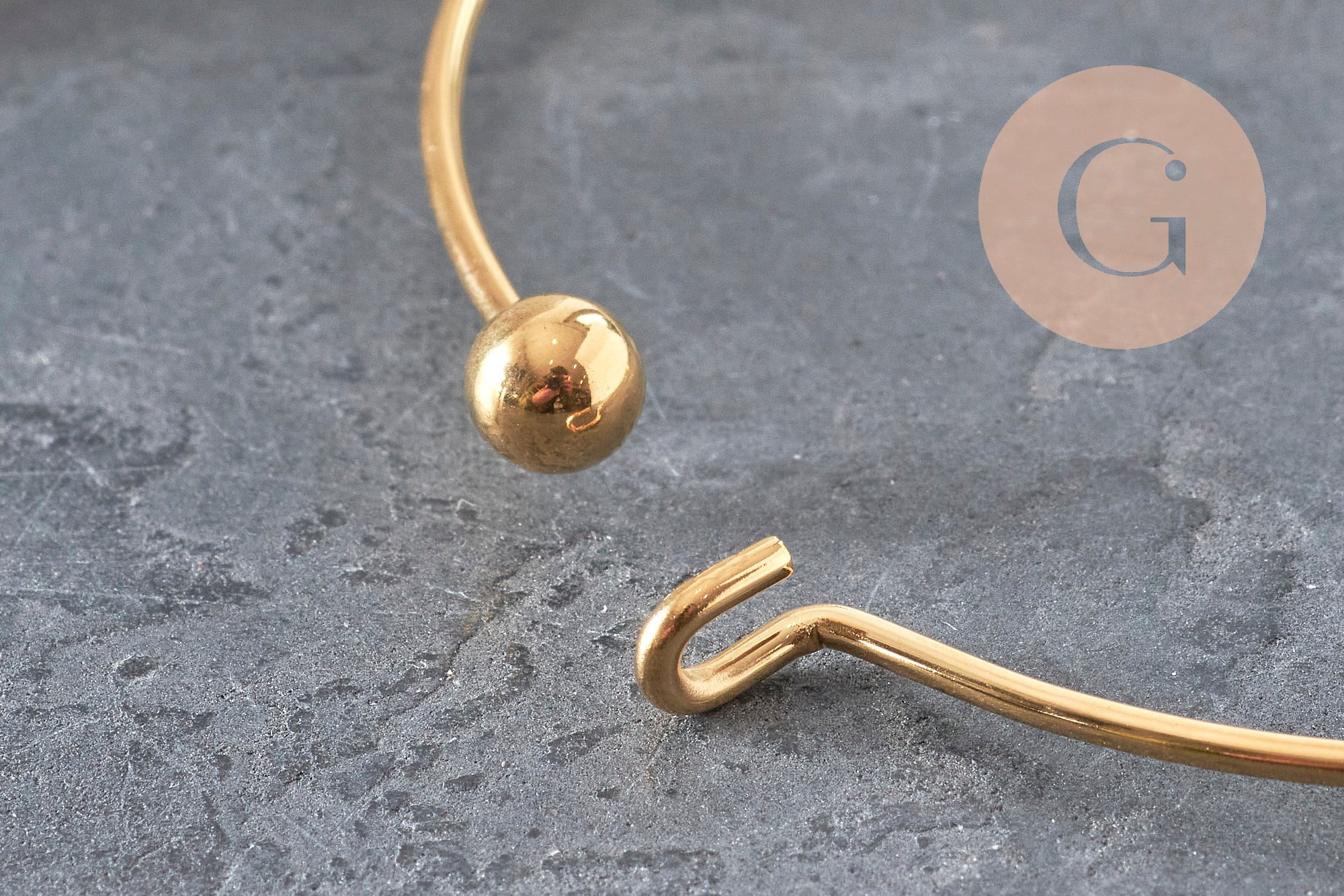 Golden smooth ball stainless steel 304 bangle bracelet 62mm, x1 (G11264)