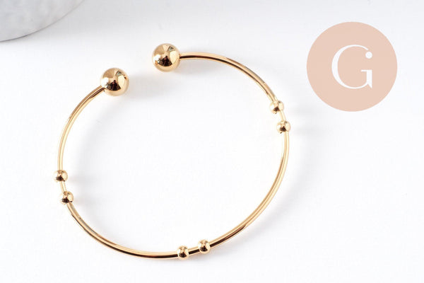 Bracelet jonc ouvert finition boule 2mm acier 304 inoxydable doré 53~60mm, x1 (G10310)