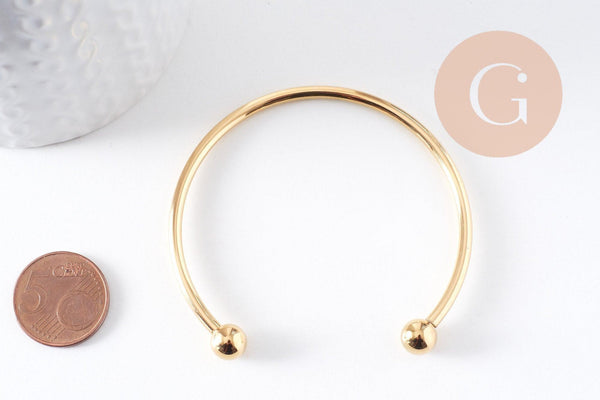 Bracelet jonc ouvert finition boule 2mm acier 304 inoxydable doré 60mm, x1 (G10311)