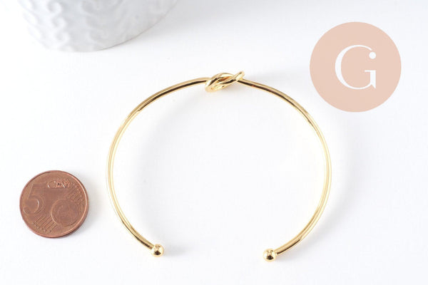 Bracelet jonc ouvert noeud 3mm laiton doré 53x62mm, x1 (G10312)