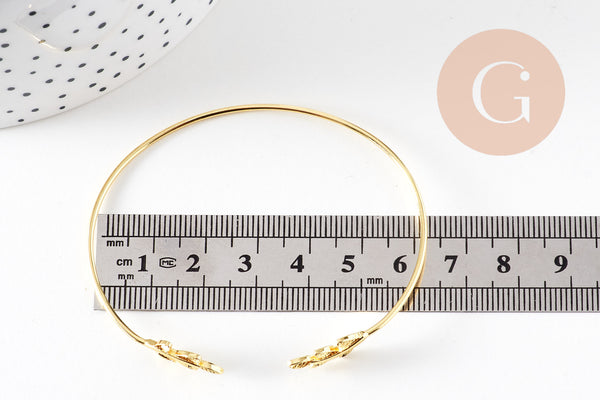 Bracelet jonc ouvert réglable 16k feuille 63mm, x1 (G2199)