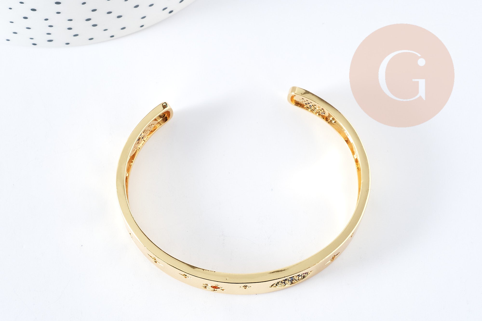 Bracelet jonc réglable doré 16k zircons oeil protecteur 60x48mm, x1 (G4258)