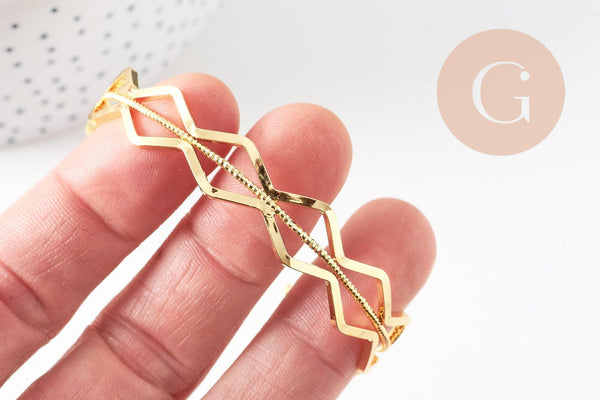 Bracelet jonc réglable laiton doré losange 14k50mm, x1 (G4698)