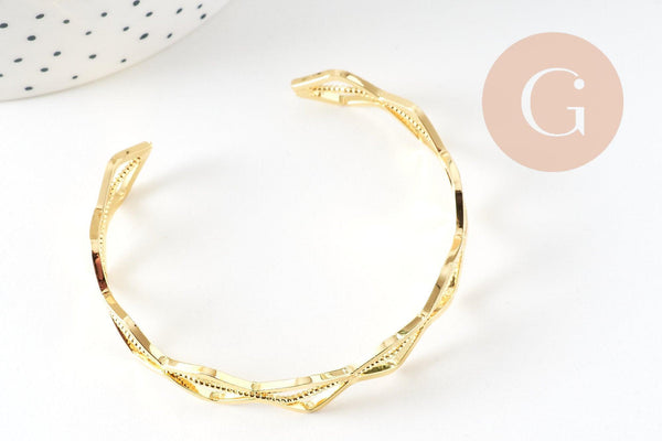 Bracelet jonc réglable laiton doré losange 14k50mm, x1 (G4698)