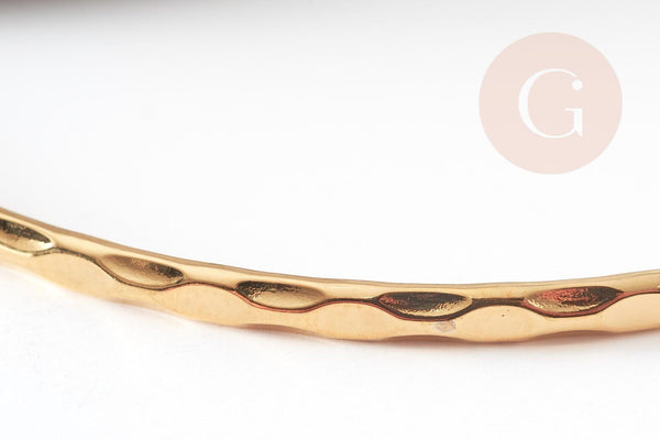 Bracelet jonc strié acier inoxydable doré 14k 71mm, x1 (G5961)