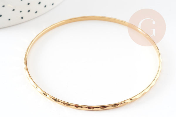 Bracelet jonc strié acier inoxydable doré 14k 71mm, x1 (G5961)