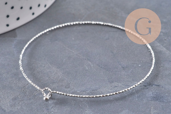 Bracelet jonc texturé rond 1mm acier 304 inoxydable platine 60mm, x1 (G10988)