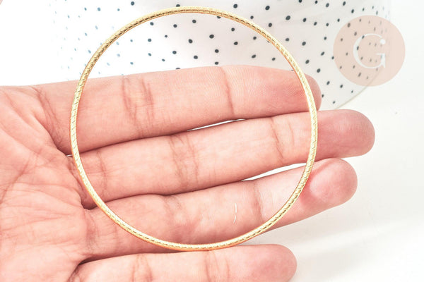 Bracelet jonc texturé rond acier 304 inoxydable doré 68mm, x1 (G7735)