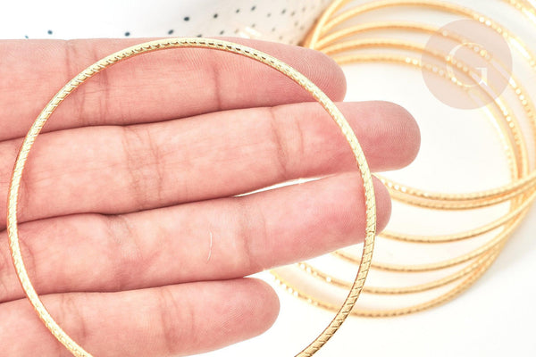 Bracelet jonc texturé rond acier 304 inoxydable doré 68mm, x1 (G7735)