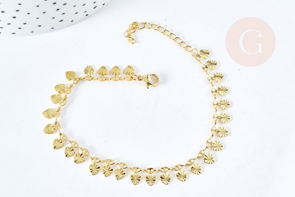 Bracelet laiton doré maille fantaisie pastille 17.5cm, x1 (G8080)