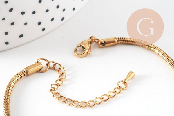 Bracelet maille chaine serpent avec extension en acier 304 inoxydable 20cm, largeur 2.5mm, x1 (G4907)