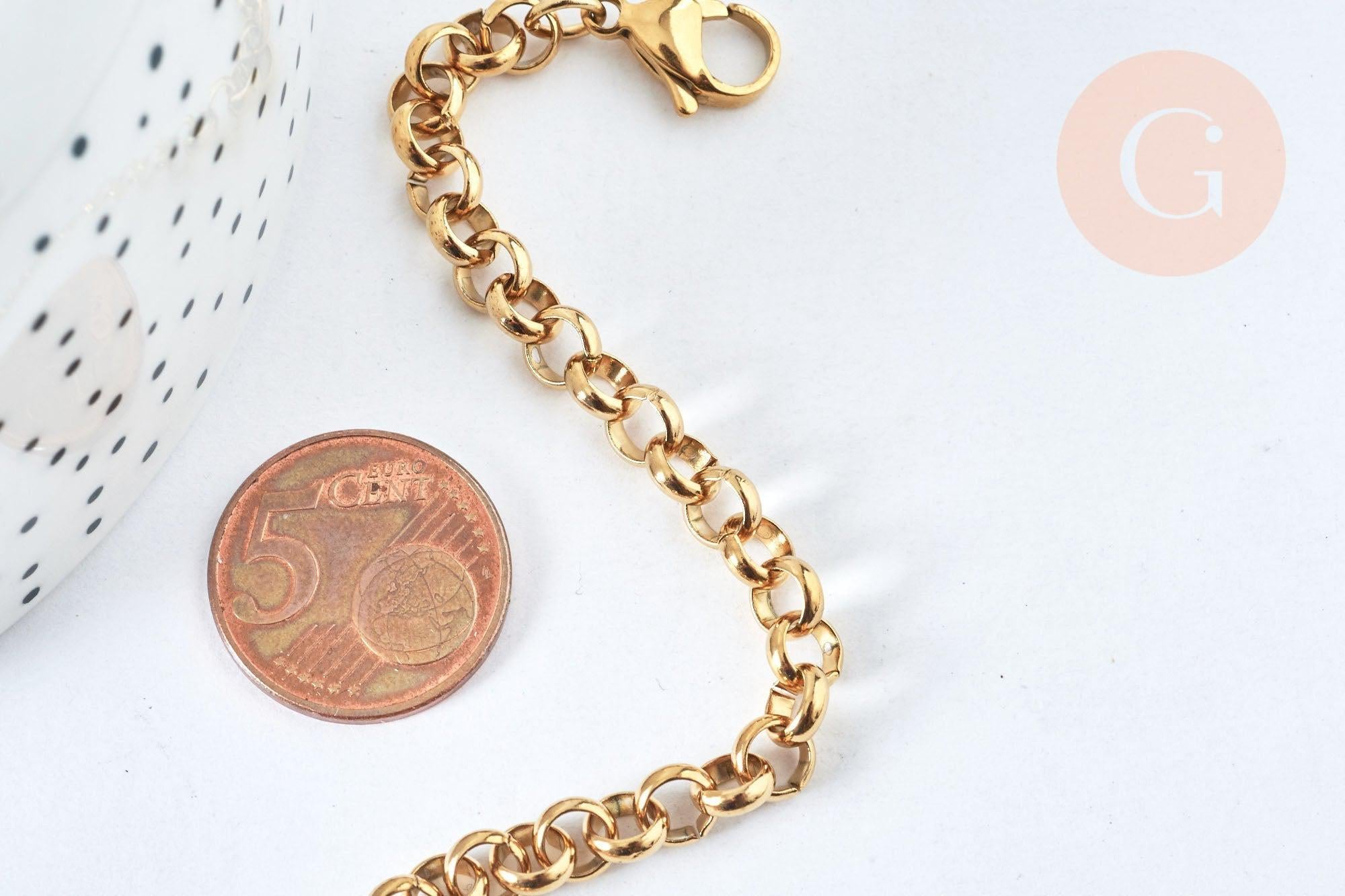 Bracelet maille rolo acier inoxydable 304 doré 14k, 1.5mm, 20.5cm, x1 (G6893)
