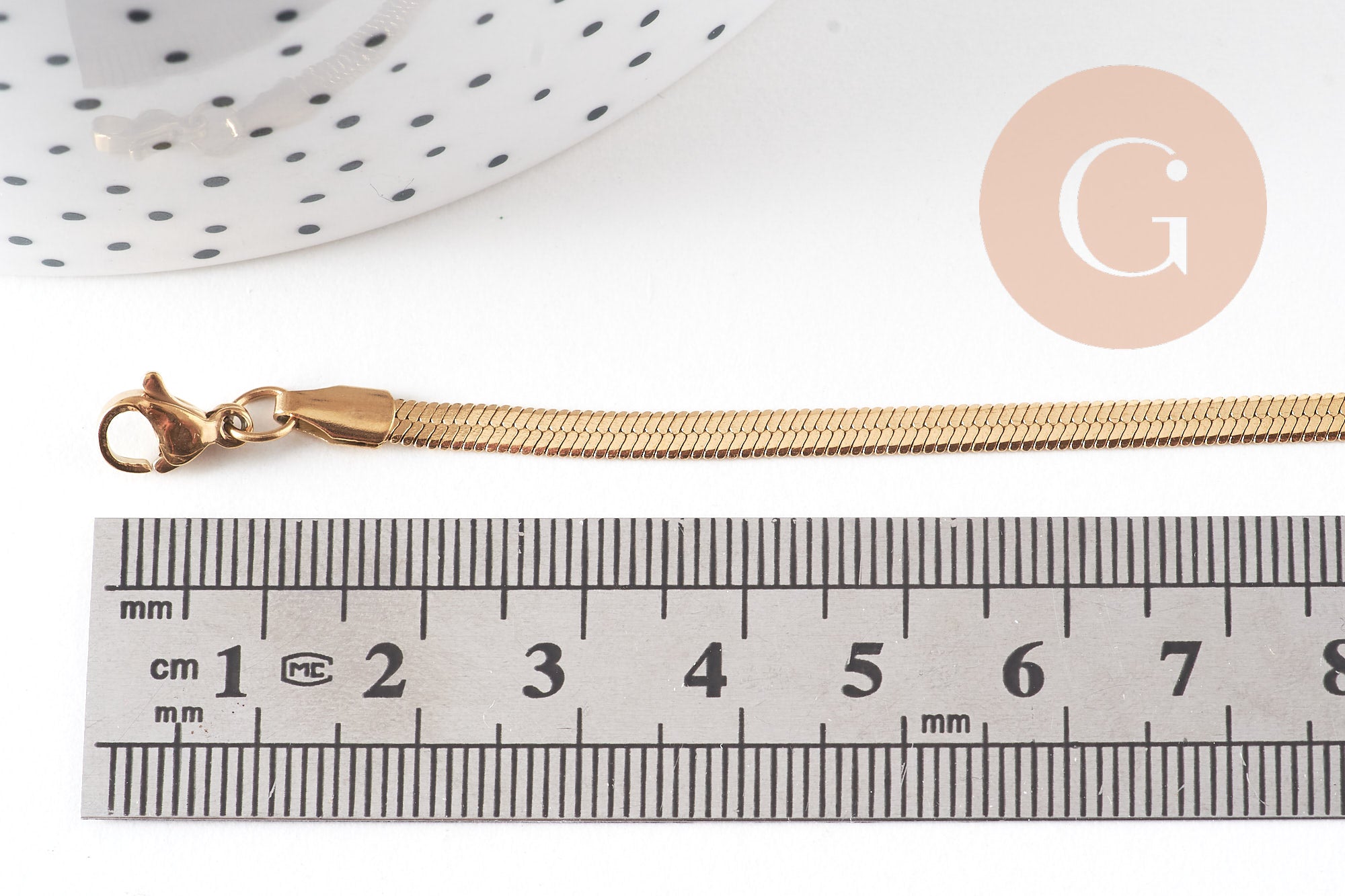 Bracelet maille serpent acier 304 inoxydable doré 14k inoxydable IP 18cm, x1 (G3926)