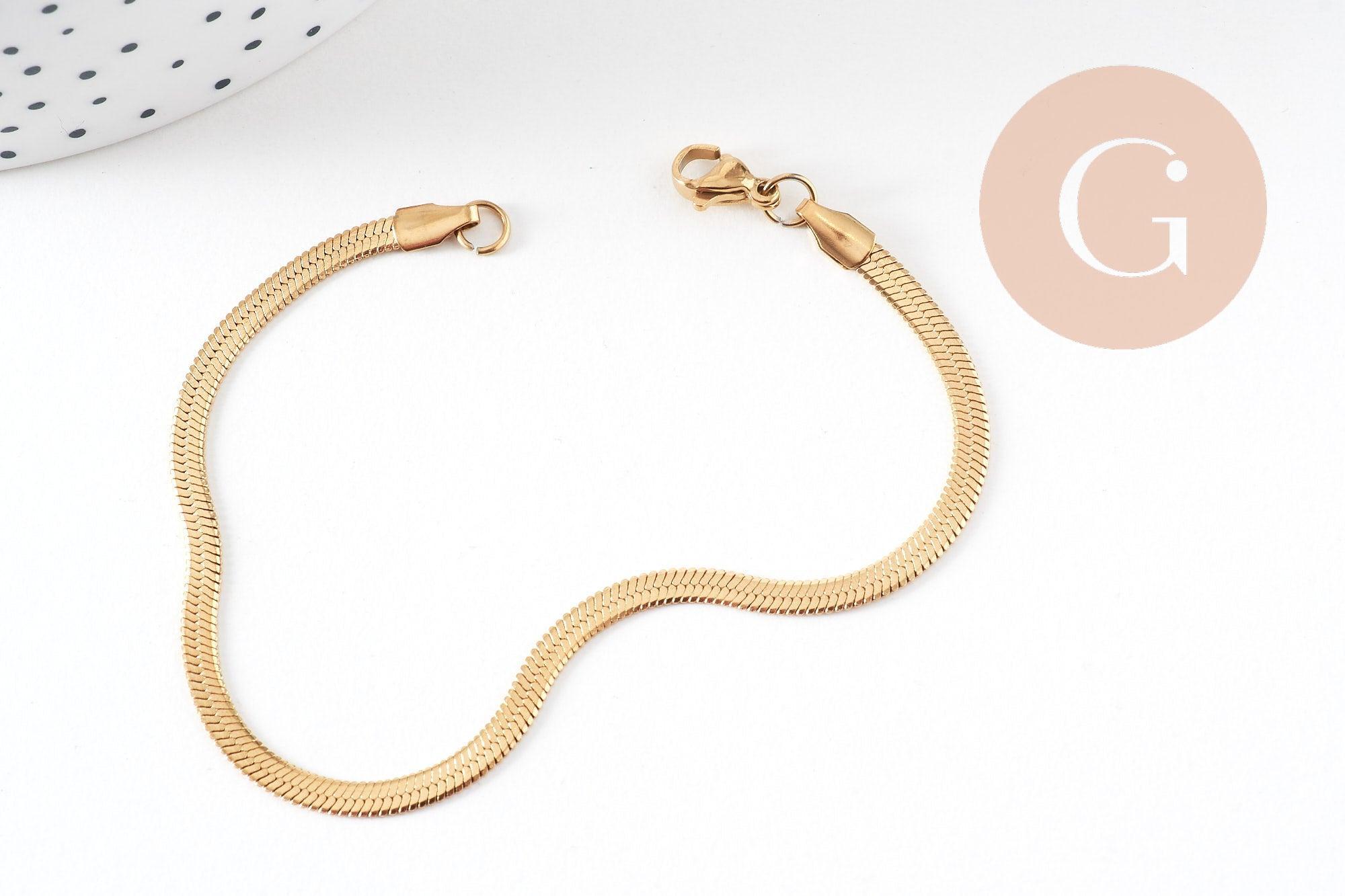 Bracelet maille serpent acier 304 inoxydable doré 14k inoxydable IP 18cm, x1 (G3926)