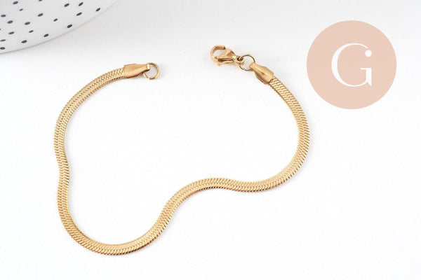 Bracelet maille serpent acier 304 inoxydable doré 14k inoxydable IP 18cm, x1 (G3926)