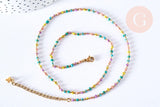 Bracelet ou collier acier 304 inoxydable doré 14k résine multicolore 2-3mm/19cm, x1 (G3774)