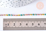 Bracelet ou collier acier 304 inoxydable doré 14k résine multicolore 2-3mm/19cm, x1 (G3774)