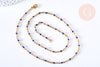 Bracelet ou collier acier doré 14k résine bleu marine chaine dorée, bracelet chaîne fine,1.5mm,20.5cm, x1 G3603