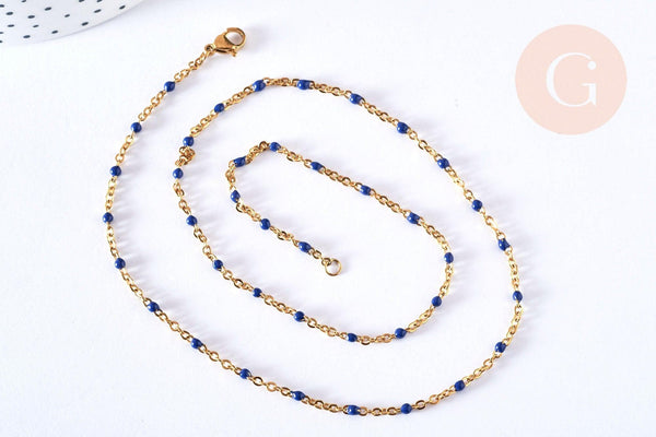 Bracelet ou collier acier doré 14k résine bleu marine chaine dorée, bracelet chaîne fine,1.5mm,20.5cm, x1 G3603
