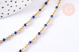 Bracelet ou collier acier doré 14k résine bleu marine chaine dorée, bracelet chaîne fine,1.5mm,20.5cm, x1 G3603
