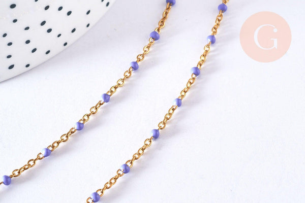 Bracelet ou collier acier doré 14k résine lilas 1.5mm-20.5cm, x1 (G3598)