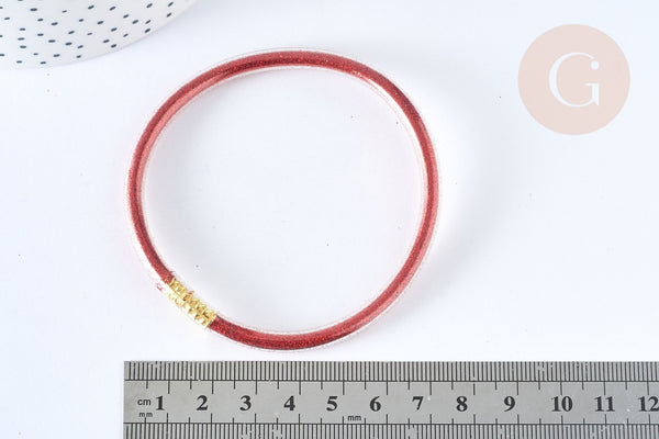 Bracelet paillettes tube plastique PVC 6,3cm, bijoux fantaisie DIY, x1 (G7228)